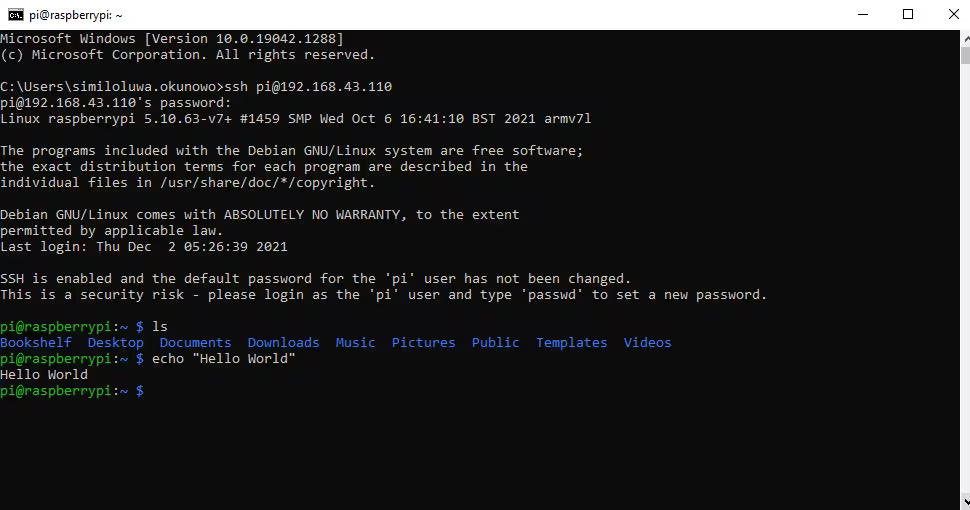 Raspberry Pi SSH Connection